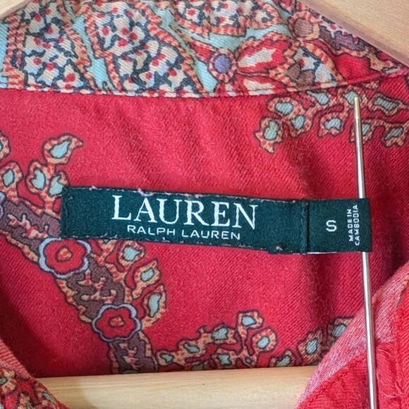 Lauren Ralph Lauren Paisley Sleep Shirt Button Front Red Small - Picture 3 of 10